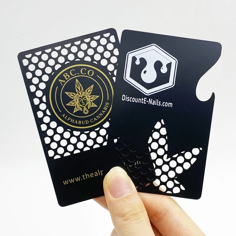 Custom stainless steel card herb grinder smoking weed tobacco hollow out crusher metal grinder business cards