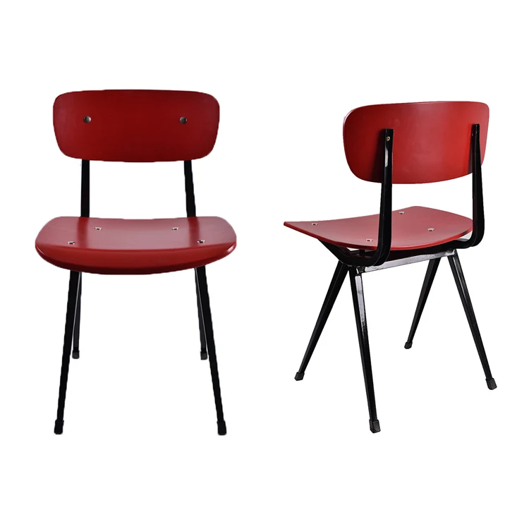 
Industrial vintage metal frame wood dining chair garden chair with back 