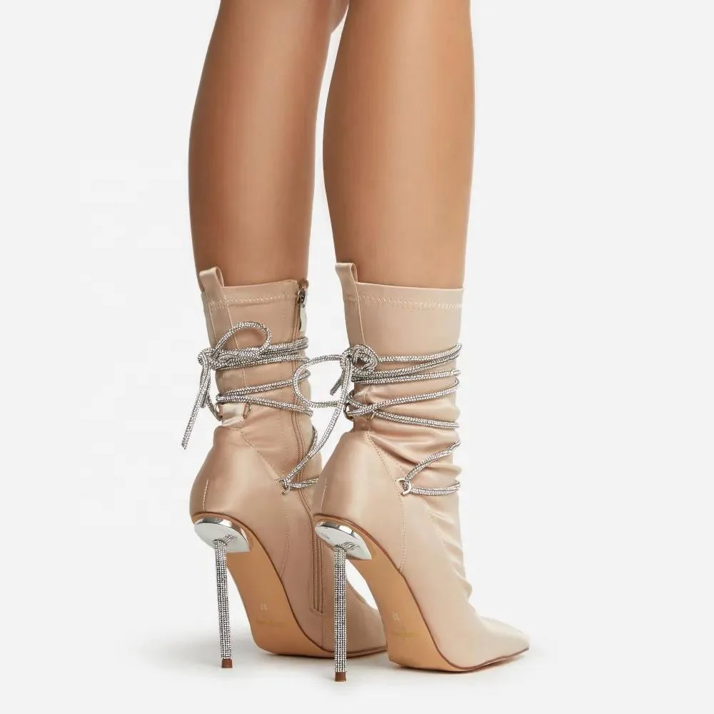 black strap diamond stiletto heel pointed  toe  lycra ankle sock dress boots  for women and  laddies women ankle boots