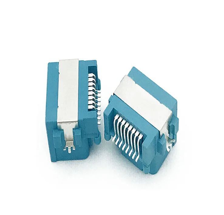 RJ45 Blue Modular Jack Connector Single Port SMT Offset 5.5MM Right-Angle 8p8c With Half-Shieled