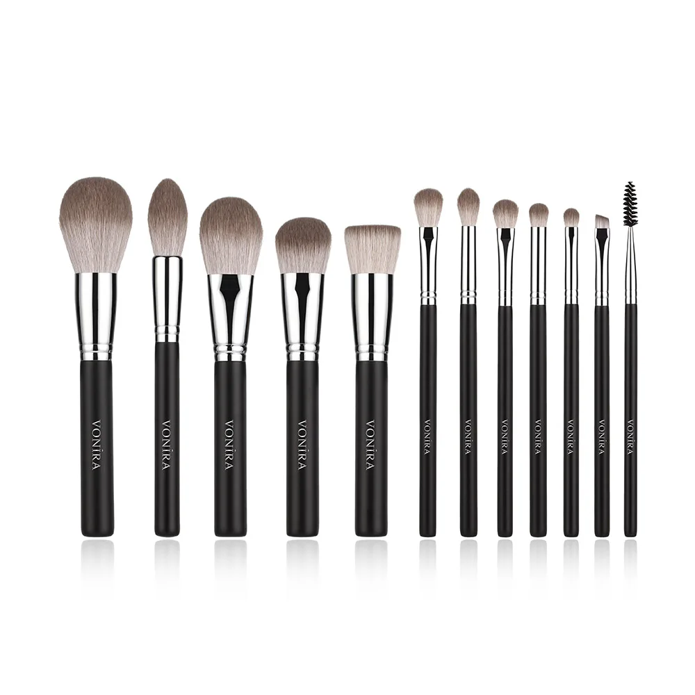 Vonira Custom Private Label 12pcs Black New Corn Fiber Professional Makeup Cosmetic Brush Set Private Label Maquillaje Brushes