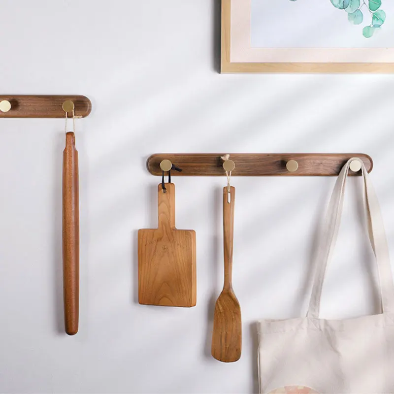 Brass Coat Hook Wooden Row Crochet Coat Rack Bedroom Wall Hanging Black Walnut Clothes Hook