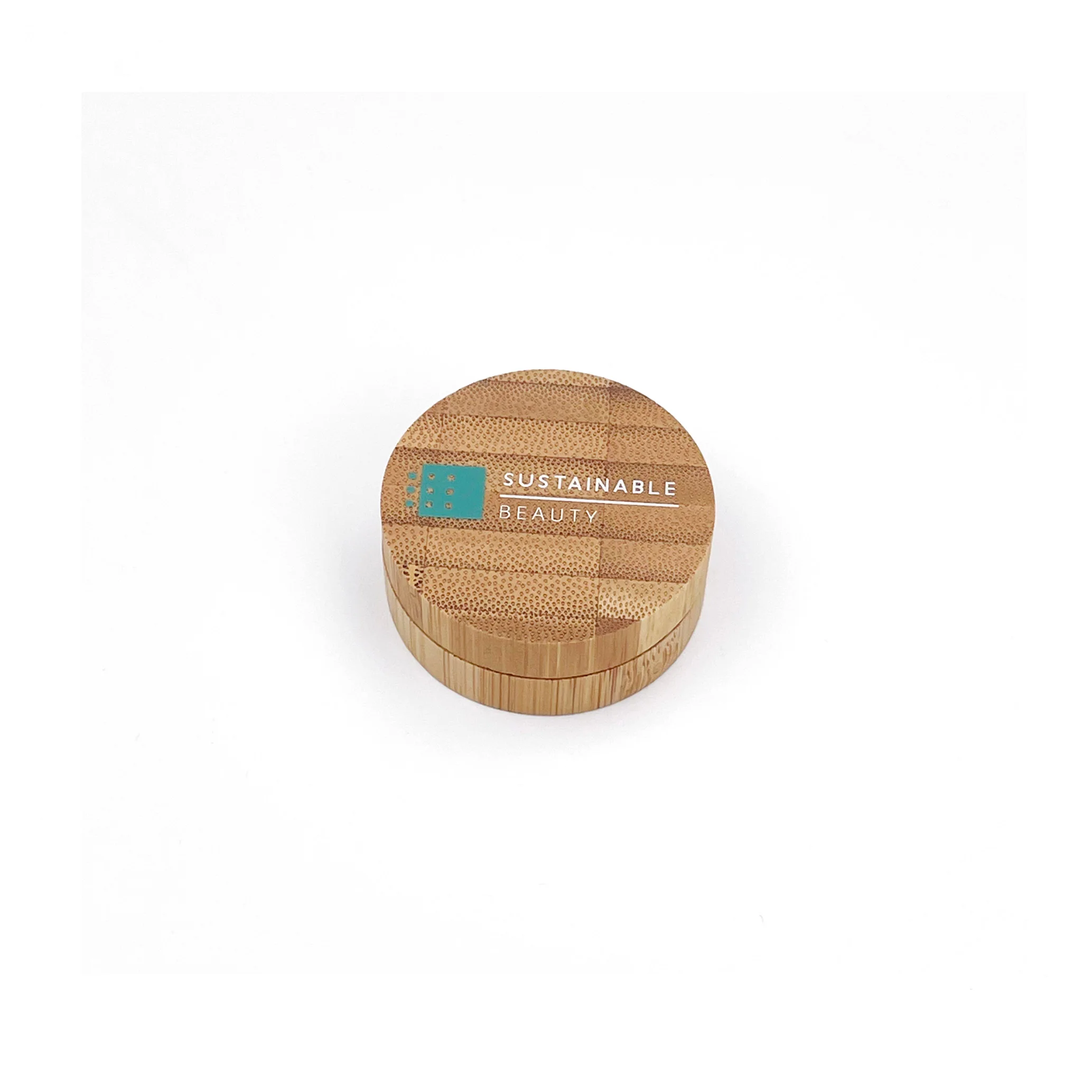 sustainable bamboo cosmetic packaging of bamboo empty single eyeshadow compact with magnetic opening and powder pan