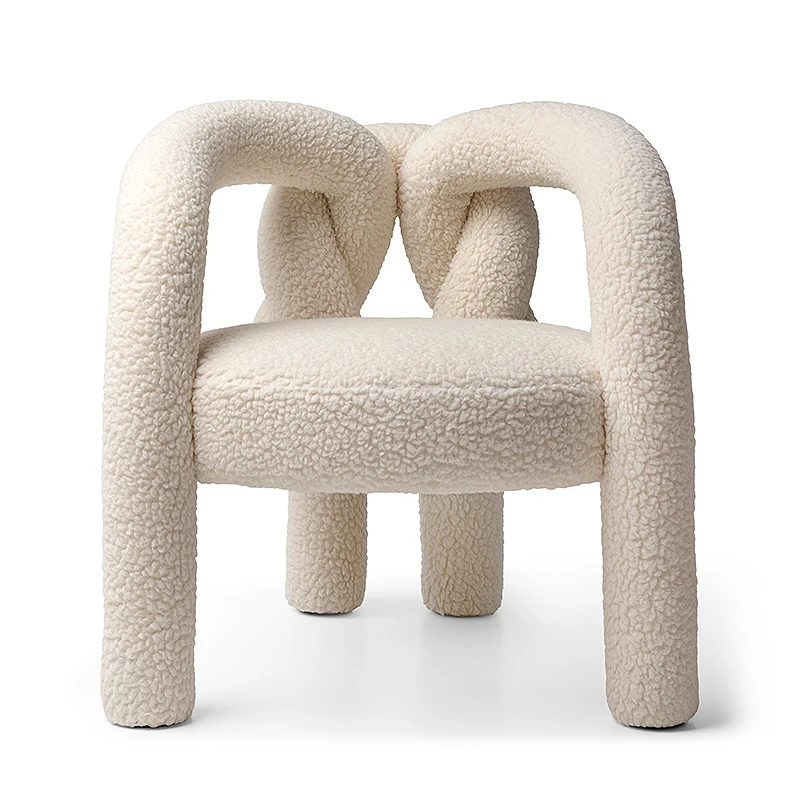 Modern Minimalist Designer Single Sofa Chair Lamb Wool Fabric Lounge Chair for Dining Living Room Bedroom Villa Application