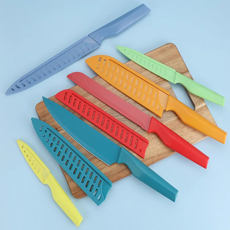 Kitchen Accessories Colorful Line Switzerland 6PCS Stainless Steel Kitchen Knives Color Set With Sheath Wholesale Knife Sets