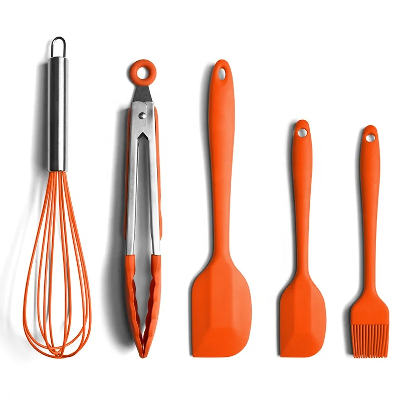 Eco Friendly Silicone 5Pcs Baking Cake Tool Spatula Set With Egg Whisk Food Clip Spatula For Baking Tool