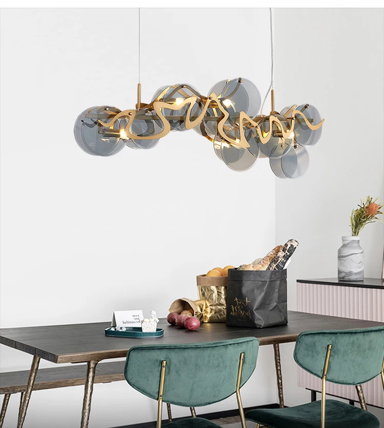 Post-modern Nordic simple restaurant chandelier designer glass art living room round atmosphere bar study lamps