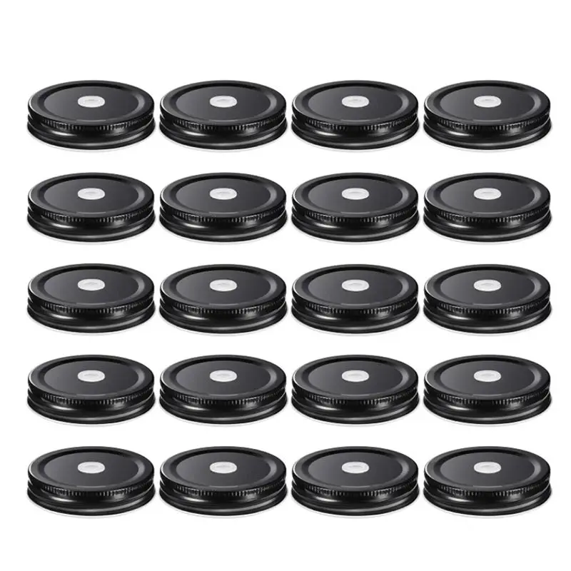 70mm 86mm Custom Logo Screw Cap Regular Wide Mouth Mason Jar Lid with Straw Hole