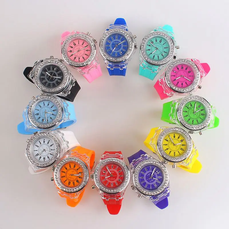 LED Light Colorful Luminous Silicone Watch Quartz Watches Fashion Big Dial Sports for Men and Women