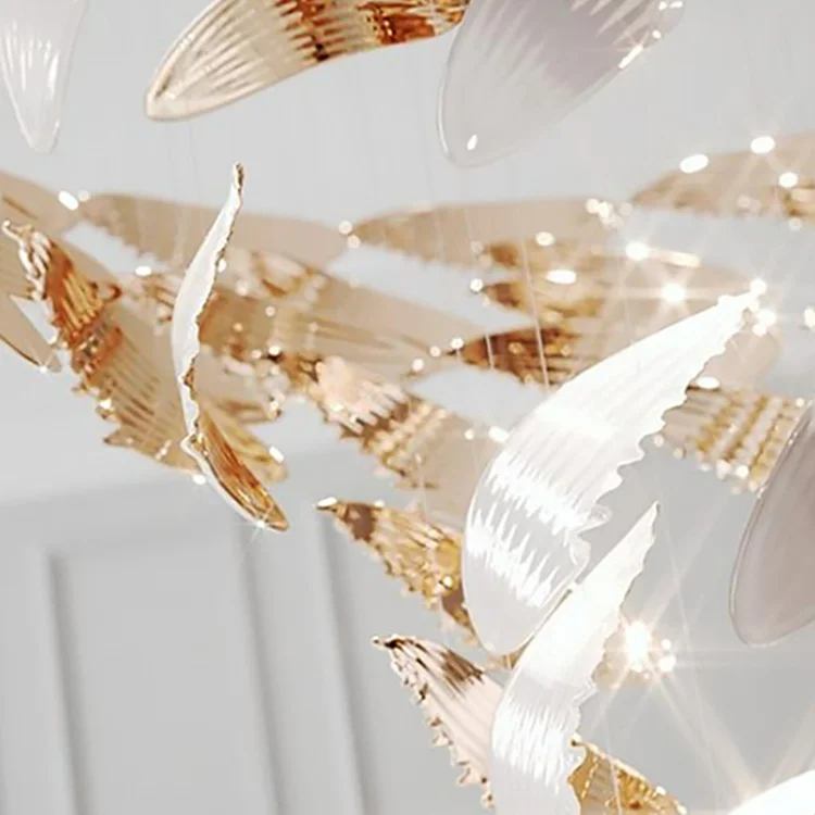 Custom popular style hotel art large feather chandelier for staircase long villa hanging light