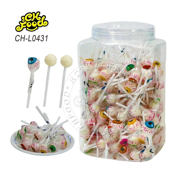 Wholesale fancy cute mini eye ball shape lollipop OEM halal hard candy sweets for kids pin pop candy lollipop