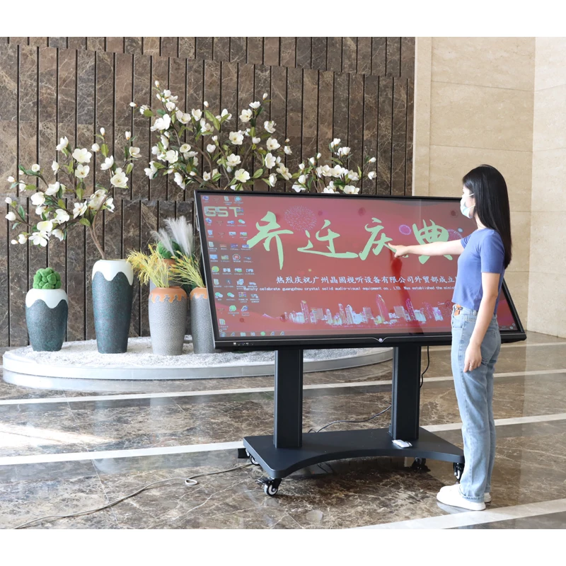 New Design 65-98 inch tv mobile cart big stand swivel 90 degrees electric lifting and flipping tv floor bracket for conference