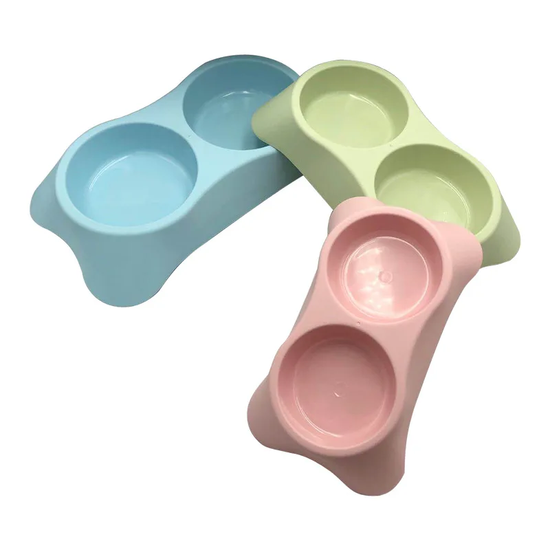 Factory Promotion Small Medium Large Trapezoidal Plastic Double Bowl Cat Food Set Cat Dog Plastic Double Bowl Pet Food Bowl