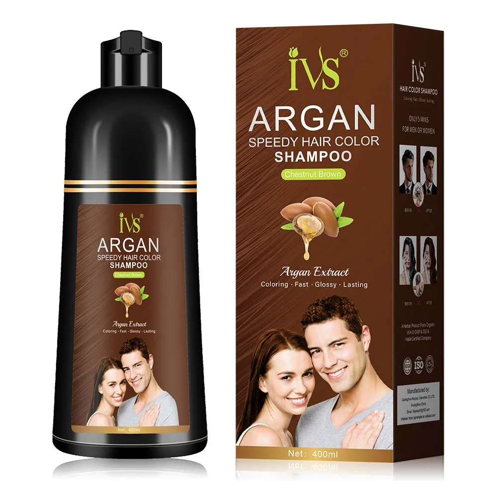 IVS OEM Chestnut Brown Hot Sale 400ml Coconut Oil Change Black Hair Color Dye Shampoo For Natural Hair