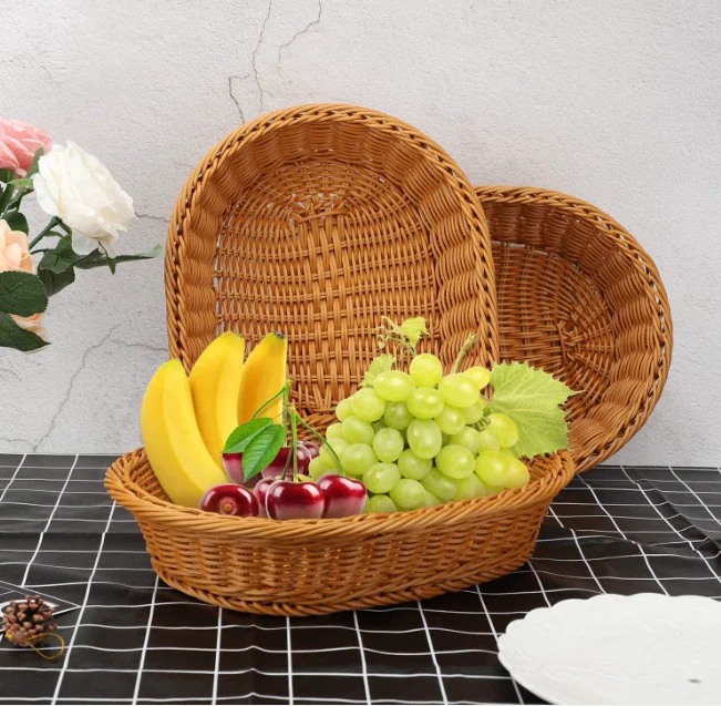 Wholesale African Vegetable Woven Gift Fruit Picnic Storage Plastic Rattan Bakery Basket