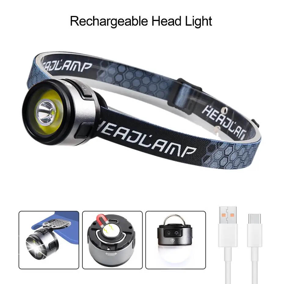 4 in 1 Rechargeable Hat Clip Light Ultra Bright Hands Free Head Lamp with Red Light Waterproof Headlamp Flashlight Camping Light
