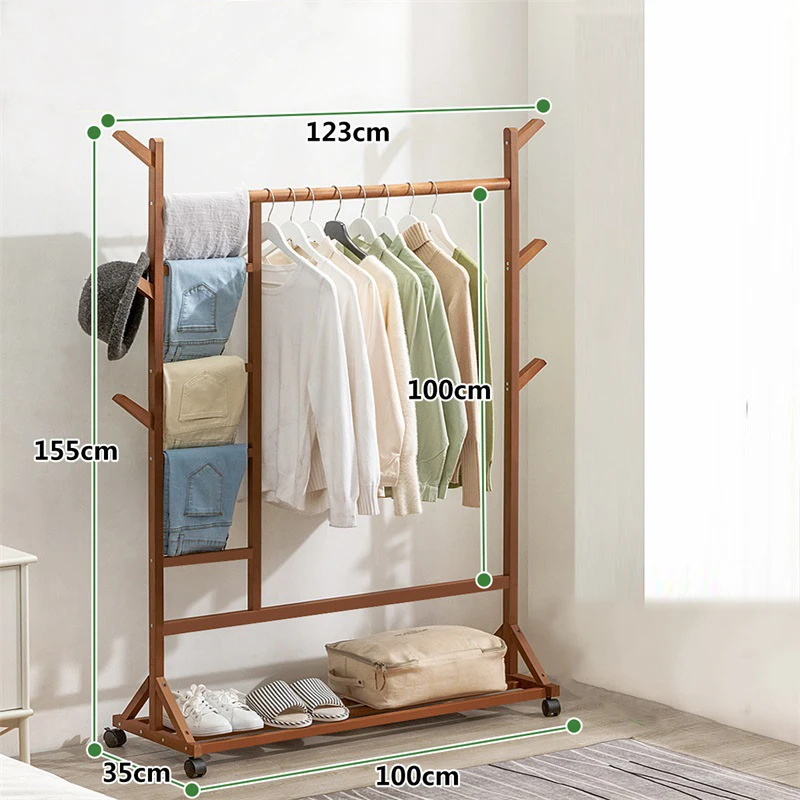 Multifunctional Wooden Shoe Rack Display Storage Shelf Bamboo Garment Clothes Hanging Rack Stand