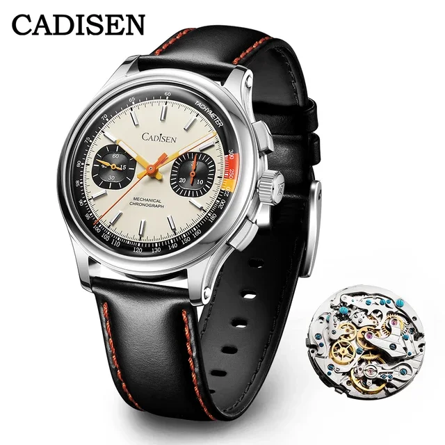 New Mechanical Chronograph Watch for Men Cadisen C8212 Automatic Wristwatch Curved Sapphire Crytal 10atm Waterproof Reloj Hombre