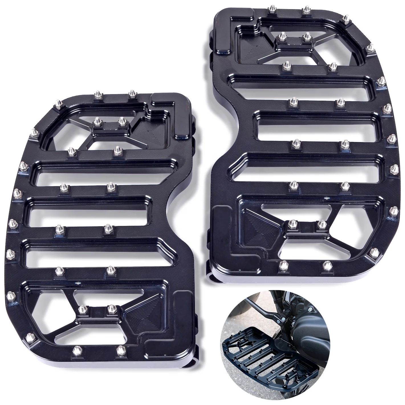 Wide MX Offroad Chopper Bobber Style Front Driver Bagger Floorboards with Non-Slip Traction for 1983-2019 H-D Touring Motorcycle