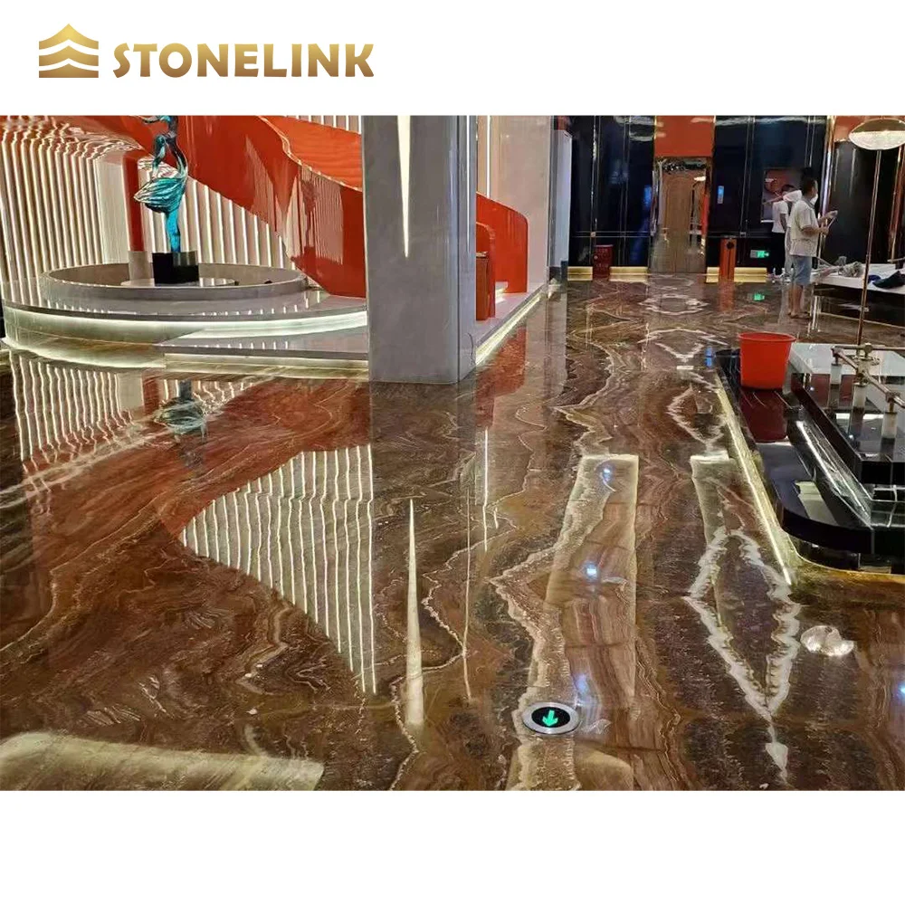 Hot Sell Natural Stone Brown Onyx Marble Slab For Wall Decoration Onyx Marble Wall Design