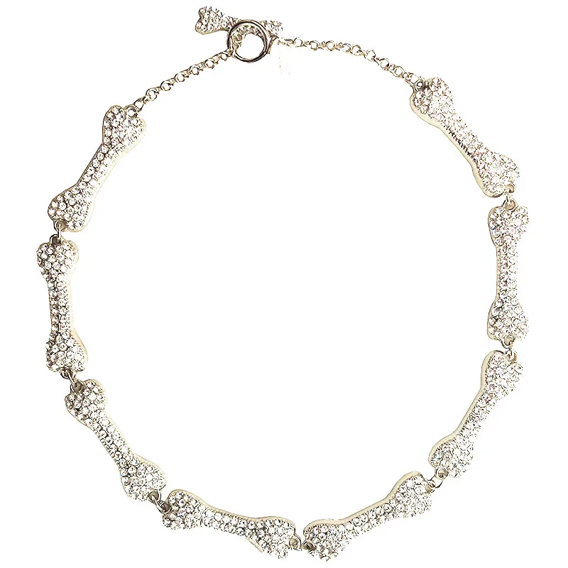 2021 Hot Sale Designer Brand Saturn Necklace Rhinestone Pave Queen of Punk Bone Necklace
