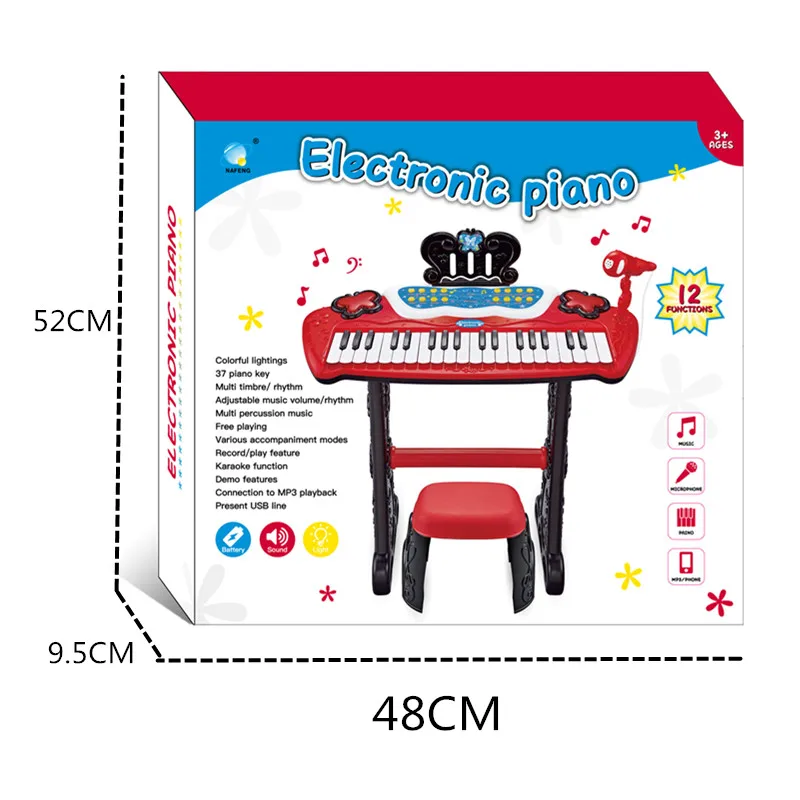 Popular baby musical instrument electronic learning plastic keyboard cartoon butterfly piano toy with microphone