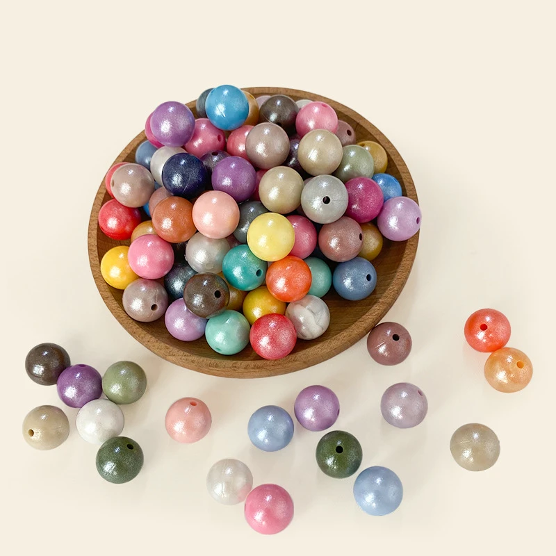 Wholesale DIY BPA Free Shiny Surface Round Silicone Beads Baby Chew Teething Necklace Jewelry Bulk Silicone Beads