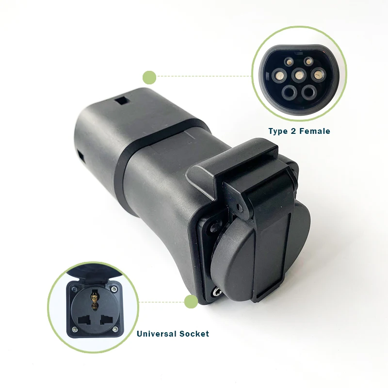16A Electrical Car Connector EVSE Adapter Portable EV Plug Type 2 Female To Schuko Socket