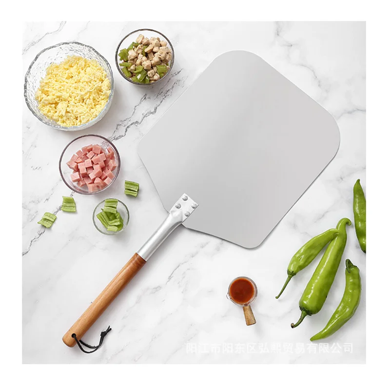 Foldable  aluminium pizza turning peel with wood handle 12X14 inch pizza paddle peel   homemade pizza peel
