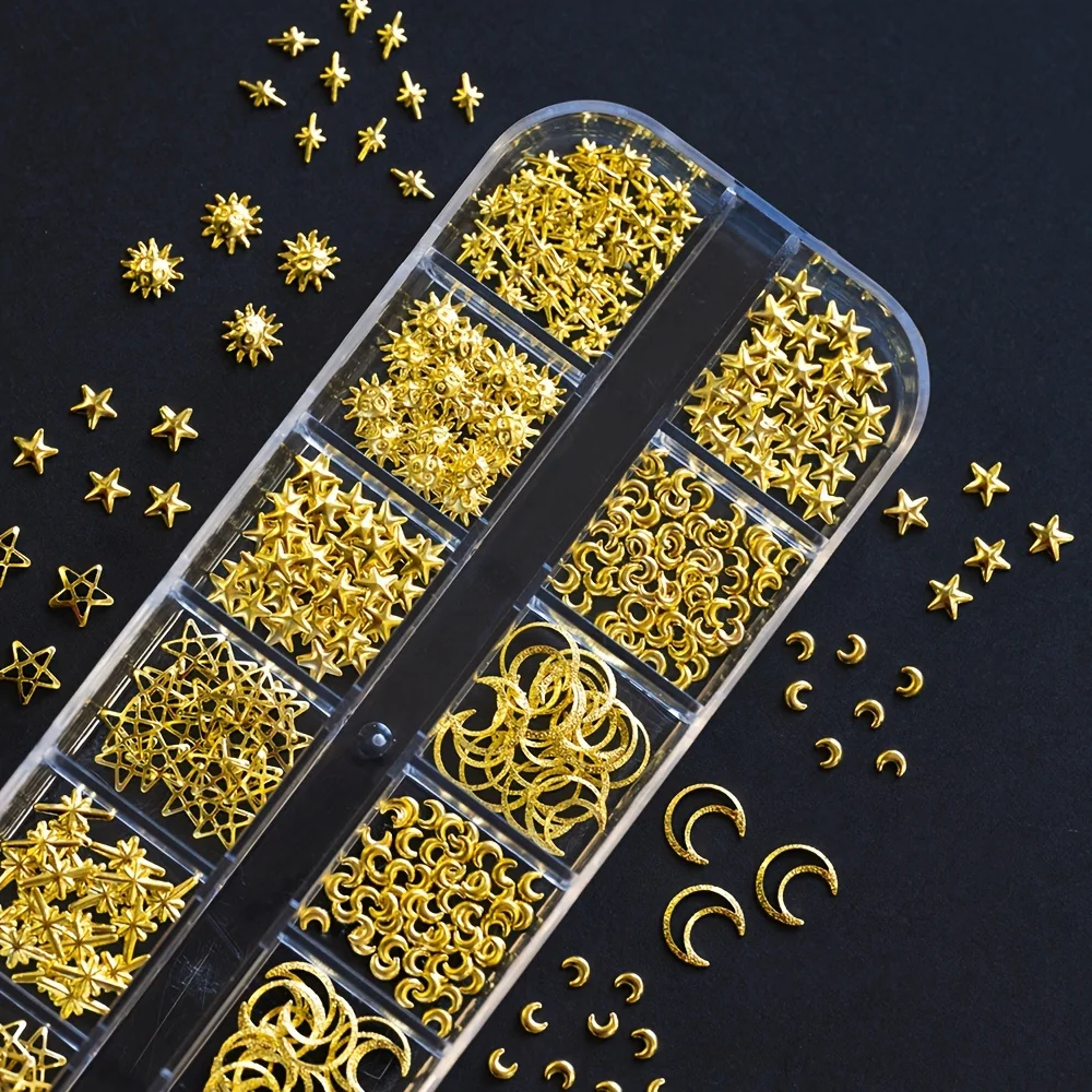 Wholesale New DIY Metal Stars Moon Nail Art Accessories Luxury Fashion Rivet Decorations Stylish Heart Metal Stickers Manicure