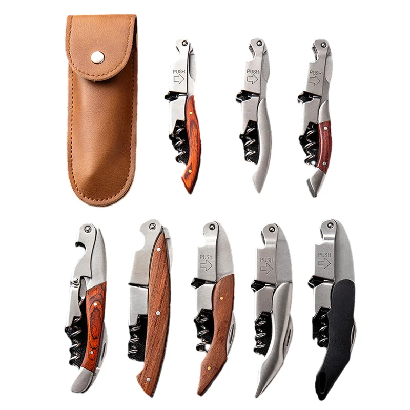 N013 Wooden Bottle Opener Kitchen Accessories Stainless Steel Corkscrew Wine opener with Wooden Handle Beer wine opener