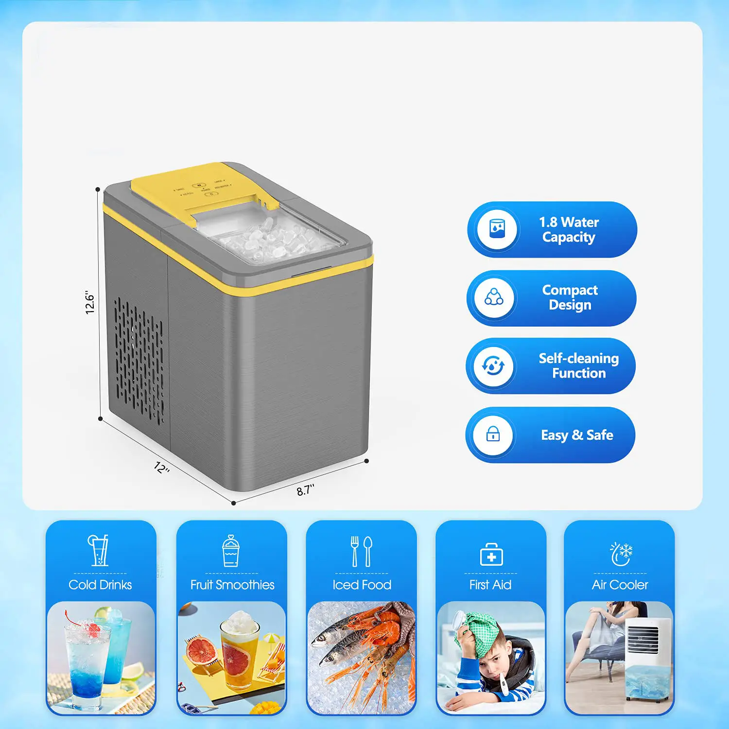 Ice Maker Portable Ice Maker Countertop Ice Maker Machine for Home/Office/Camping/Mini/Small/Table Top/Electric with Spoon 26.5