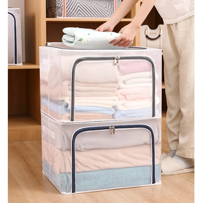 Nylon Fabric Foldable Home Storage Boxes For Dress Clothes Toy Stackable Bins Organizer Collapsible