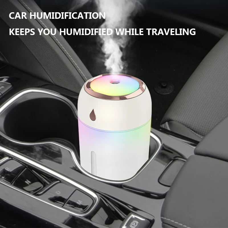 Customizable logo home, car portable small humidifier nano water mist colorful lights 330ml large water tank humidifier