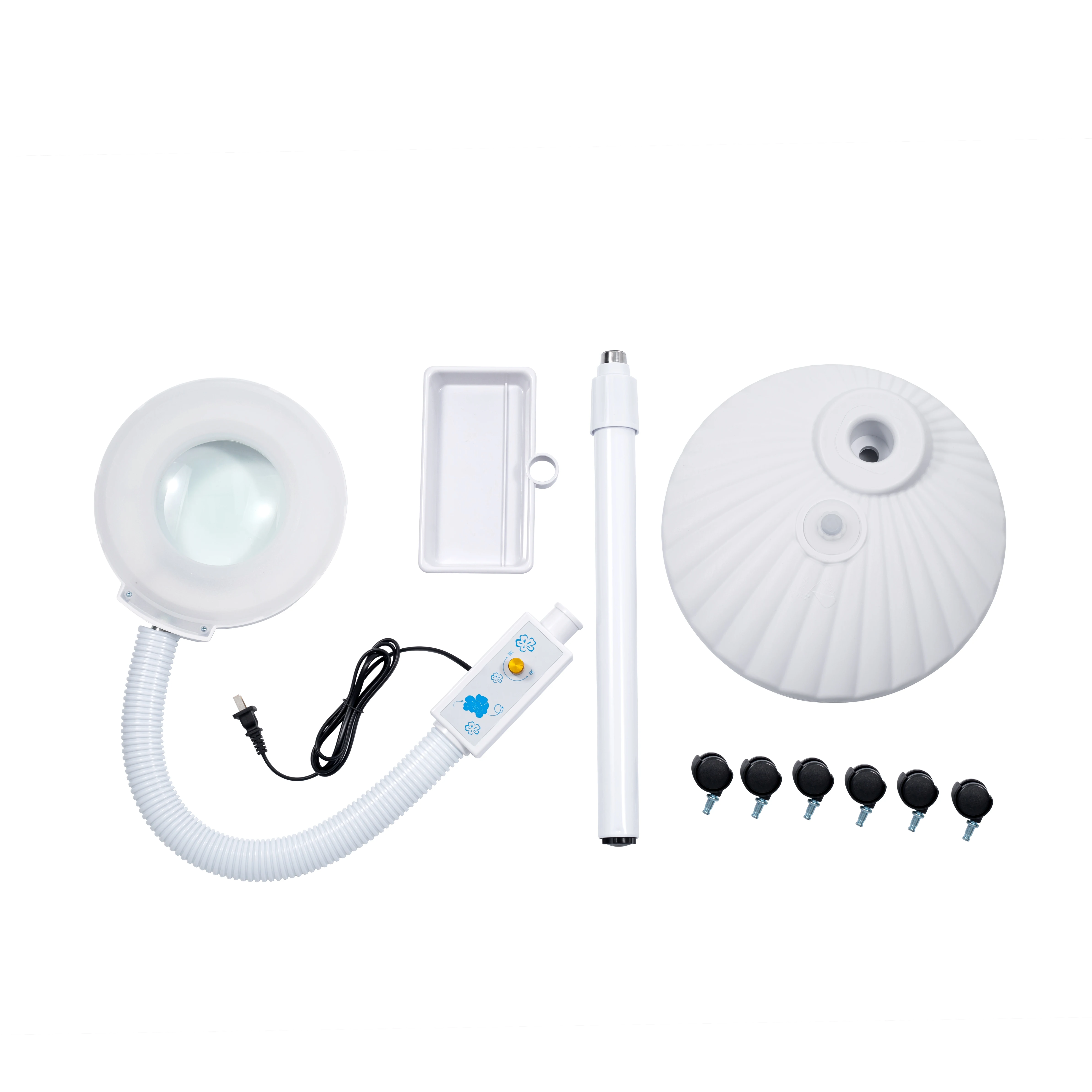 beauty salon equipment 8X led magnifying lamp for salon selfie ring light with USB phone charging storage tray wheels