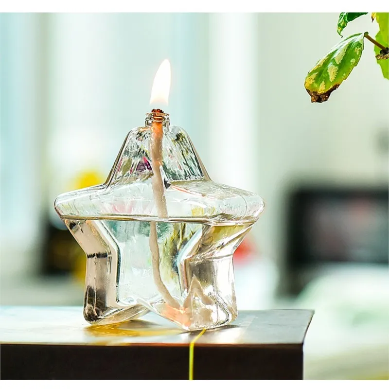 VGT Hand Blown Decorative Table Glass Oil Lamp With safe burning oil and accessories gel candles