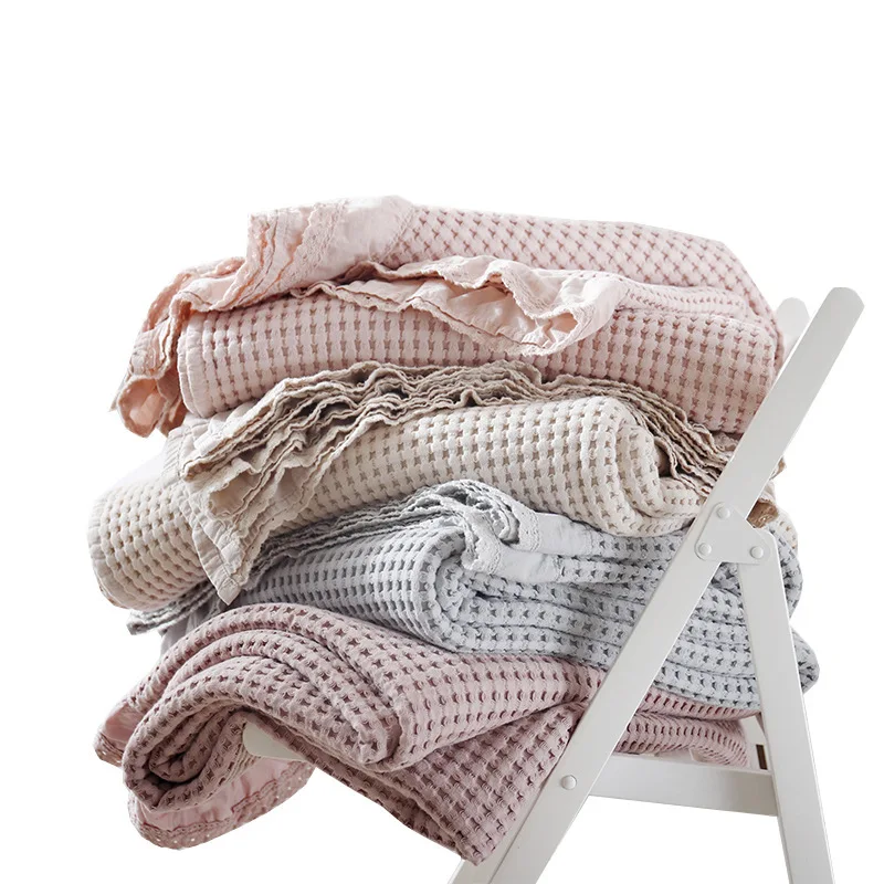 Pure color Stringy selvedge Cotton waffle towel covered sofa blanket cotton office air conditioner thin blanket