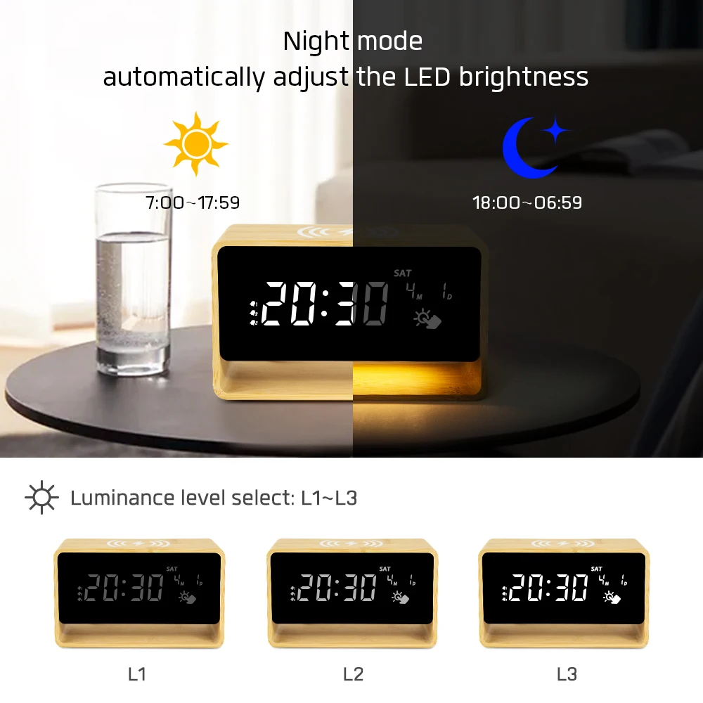 3 in 1 Dorm/Bedroom/Office Wireless Charging Lamp Calendar Display Digital Alarm Clock