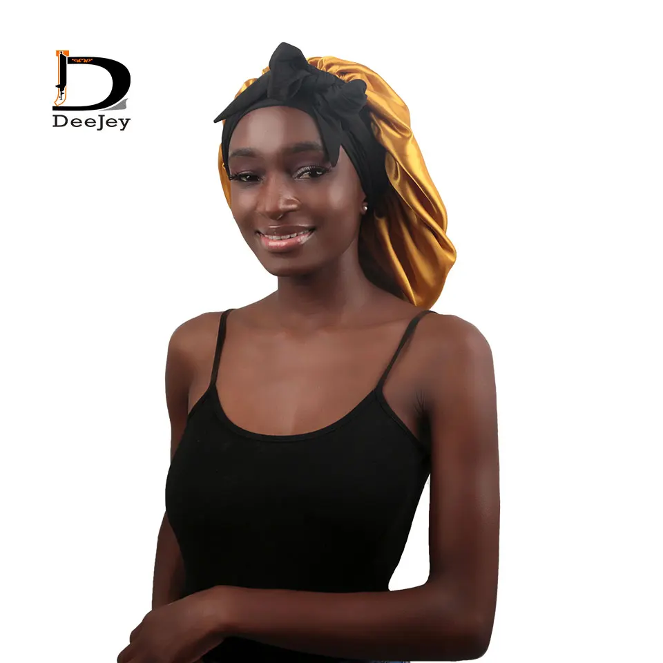 Широкая эластичная лента с логотипом на заказ, женская большая шапочка, атласная шелковая шапочка с длинными волосами для кудрявых косичек, Спящая шапочка