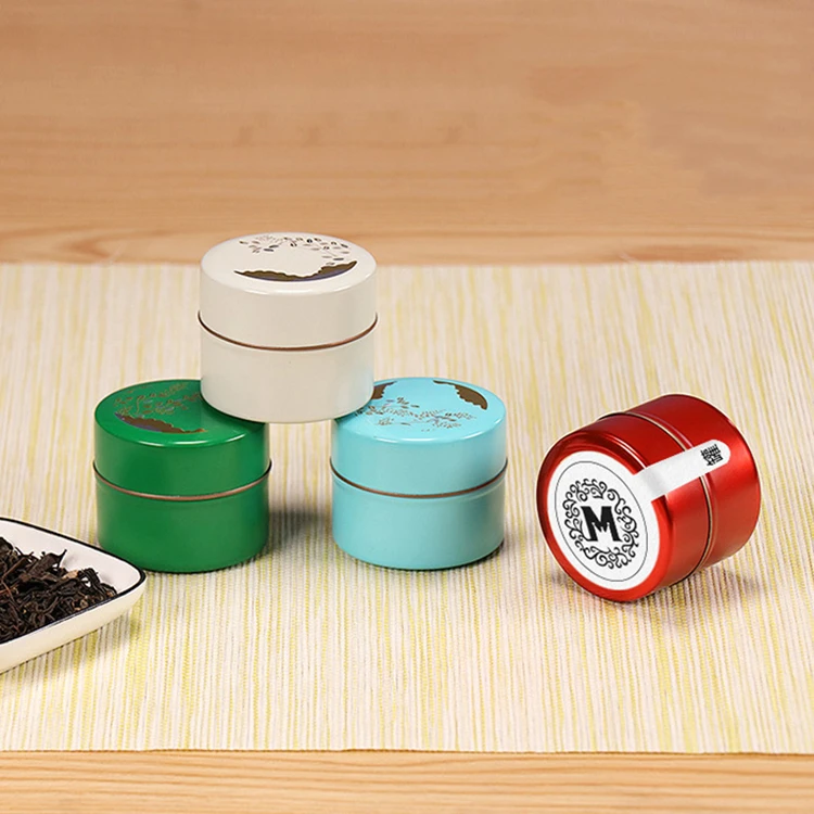 D55x45mm Small Round Pink White Black Blue Metal Tin Can Container for 10g Loose Tea