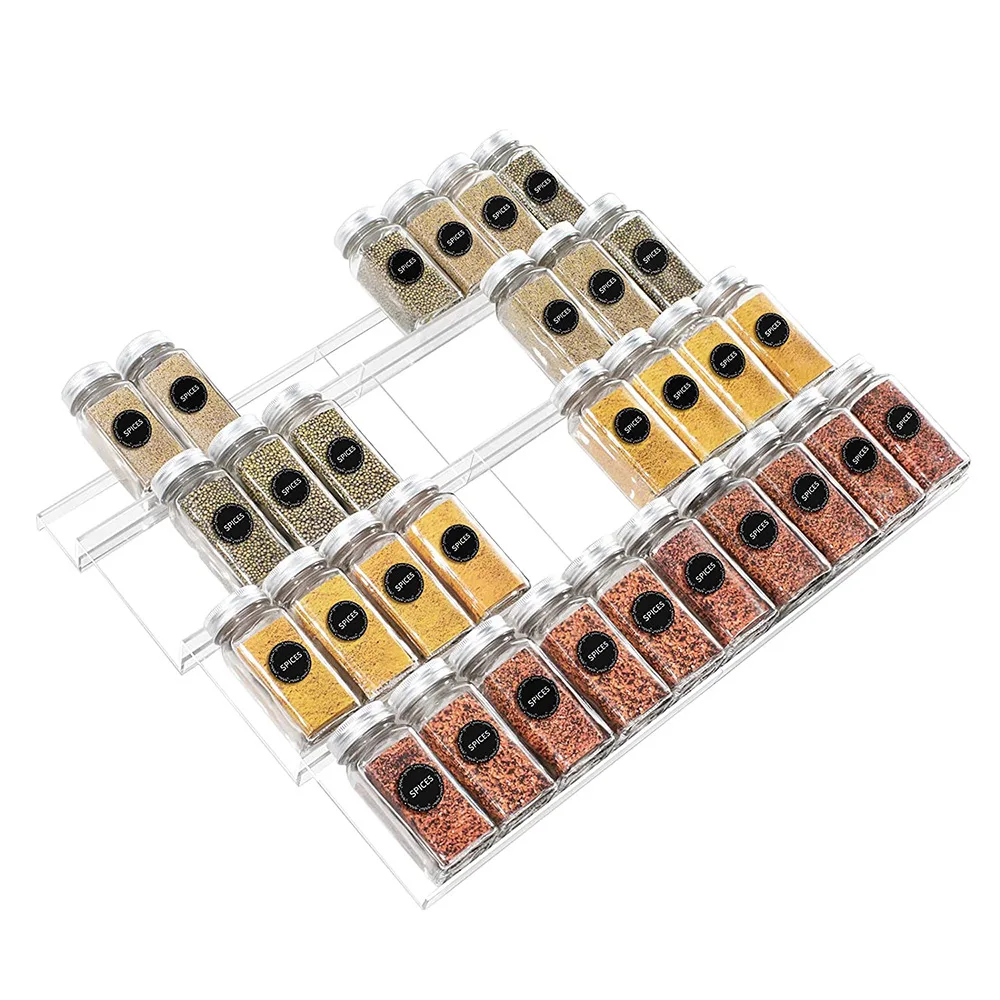 Upgrade Black Expandable Spice Drawer Rack Organizer Insert for Kitchen Cabinet and Drawer