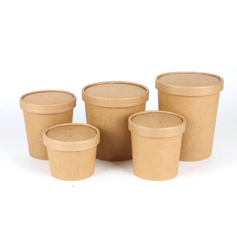 Various sizes Recyclable printed Restaurant fast food packed lunch salad hot takeout Soup box with lid Paper Cup