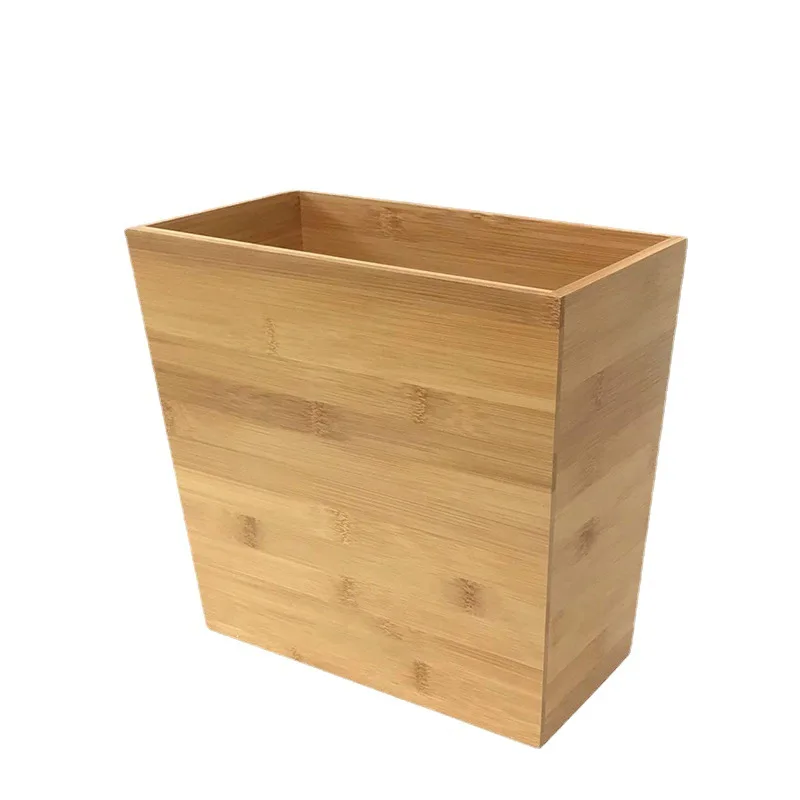 High Quality Rectangle Office Bedroom Waste Basket Dustbin Can Box Wood Bamboo Trash Bin for Bathroom