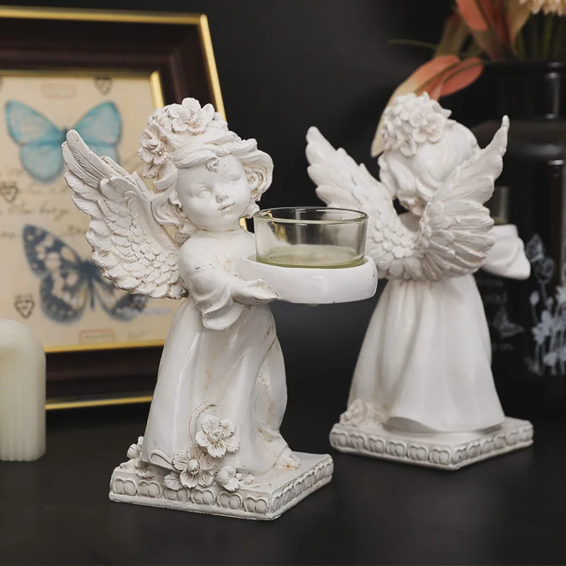 European standing posture retro wings angel hand holder candlestick party restaurant romantic atmosphere decoration