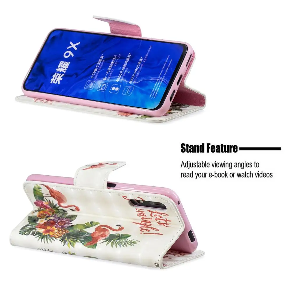 3D Painted Phone Cases For Honor 9X Pro Cover Magnetic Wallet Flip Leather Phone Bag For Huawei Honor 9 X 9xpro Coque