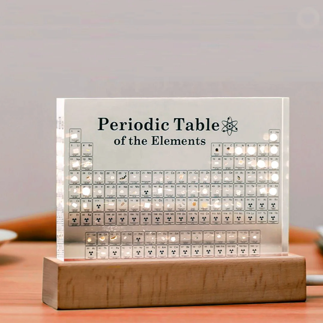 Fast dispatch Chemical Periodic Table With Wood Base For Students Teacher Gifts Decoration Crafts Acrylic Desktop Display Block