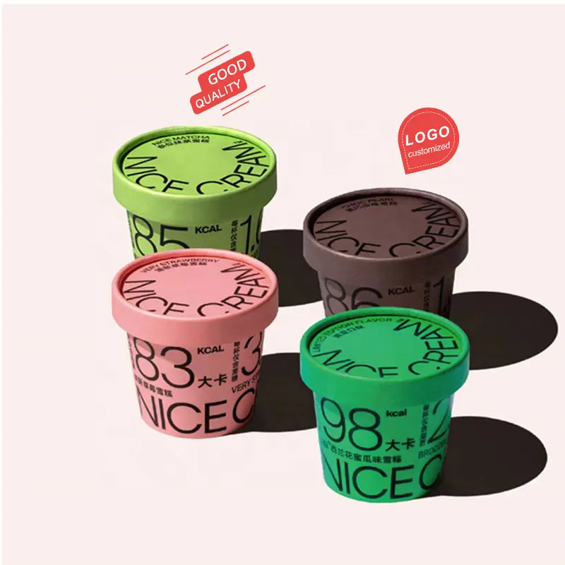 Wholesale High Quality Custom Printed 4oz 12oz 16oz   20oz  Frozen Yogurt Paper Cup With Spoon Lip for Ice Cream