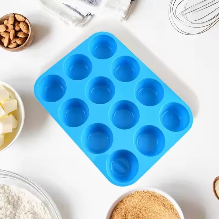 Silicone 12-Hole round Mold Baking Pan Easy-to-Use Tray for Cake Muffin Baguette Dishes & Pans for Baking