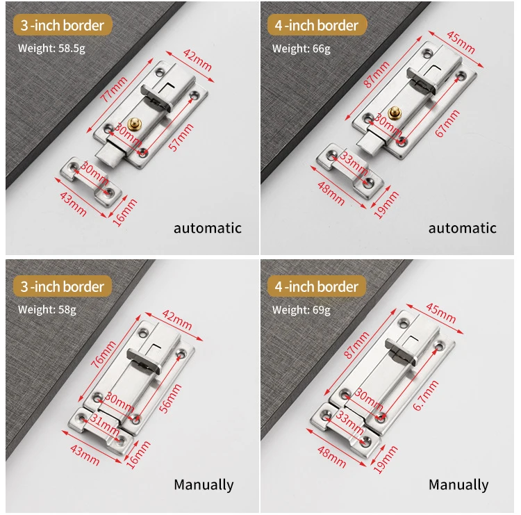 Push Button Spring Loaded Latch Sliding Lock Barrel Bolt Stainless Steel Door Latch