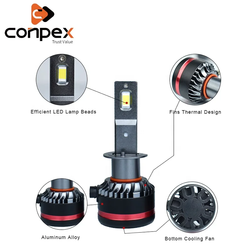 Conpex New Design M8 LED Headlight H1 6000K Auto Headlamp High Power 90W 10000lm Car Bulbs